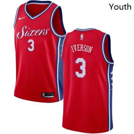 Youth Nike Philadelphia 76ers 3 Allen Iverson Swingman Red Alternate NBA Jersey Statement Edition